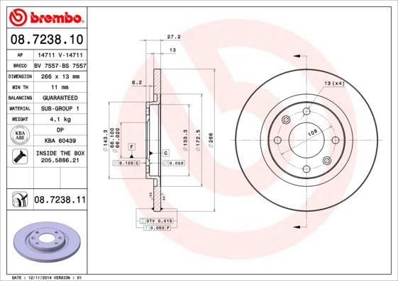 Brembo 08.7238.11 - Bremžu diski ps1.lv