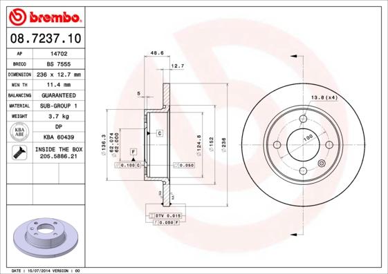 Brembo 08.7237.10 - Bremžu diski ps1.lv