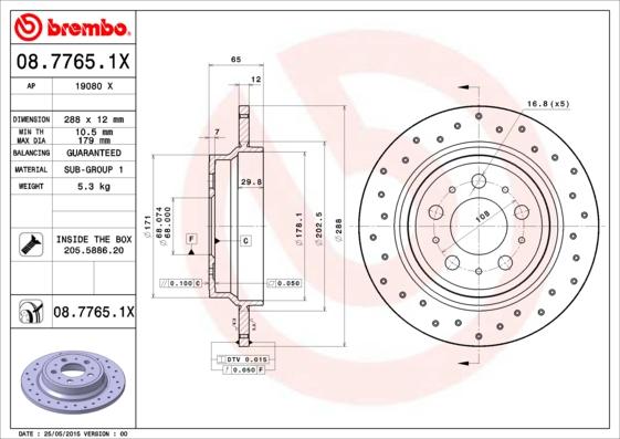 Brembo 08.7765.1X - Bremžu diski ps1.lv