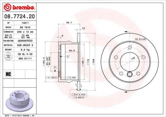 Brembo 08.7724.20 - Bremžu diski ps1.lv