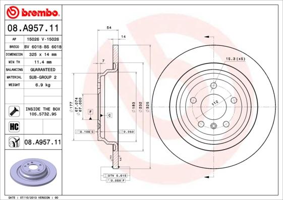 Brembo 08.A957.11 - Bremžu diski ps1.lv