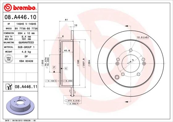 Brembo 08.A446.10 - Bremžu diski ps1.lv