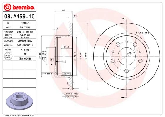 Brembo 08.A459.10 - Bremžu diski ps1.lv