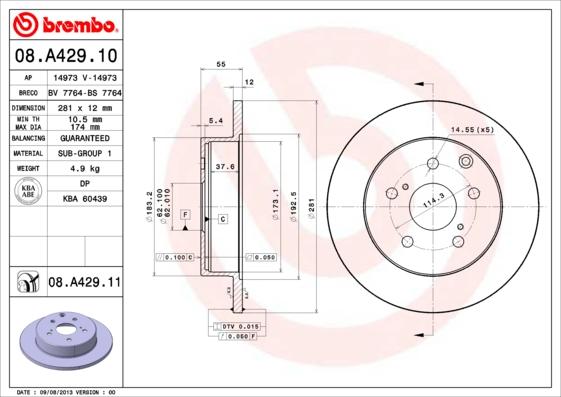 Brembo 08.A429.10 - Bremžu diski ps1.lv