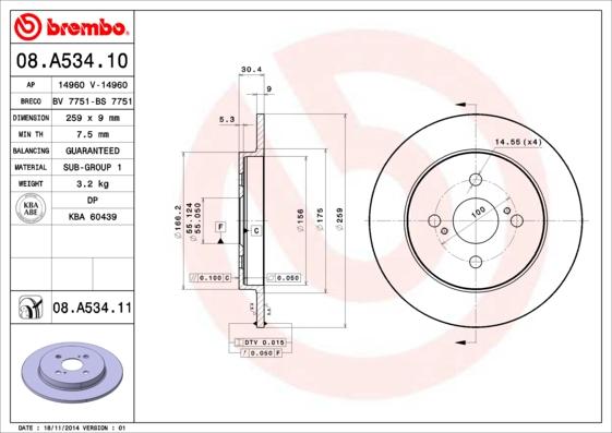 Brembo 08.A534.10 - Bremžu diski ps1.lv