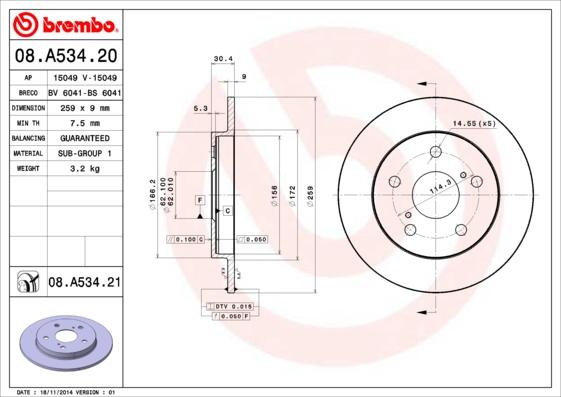 Brembo 08.A534.20 - Bremžu diski ps1.lv