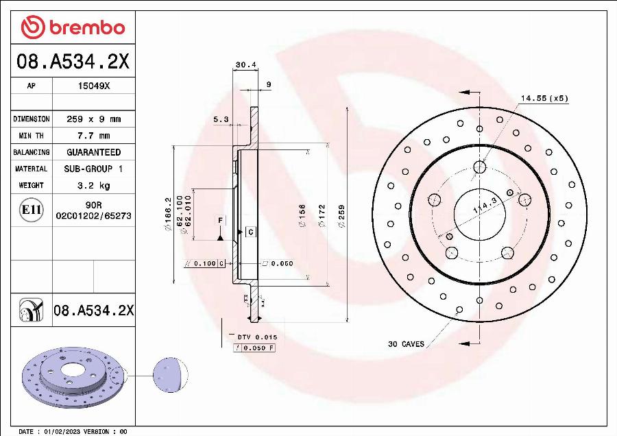 Brembo 08.A534.2X - Bremžu diski ps1.lv