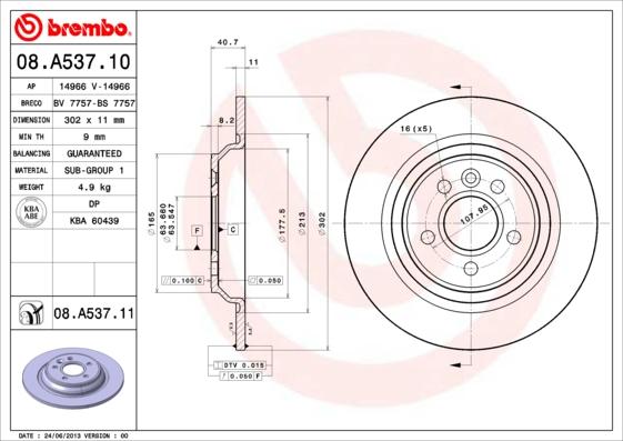 Brembo 08.A537.11 - Bremžu diski ps1.lv