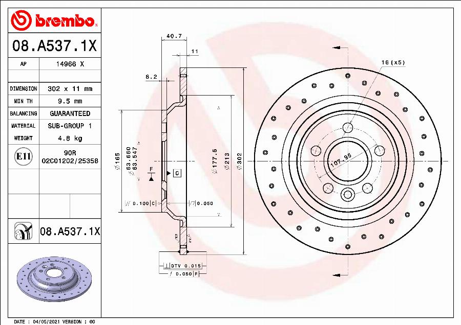 Brembo 08.A537.1X - Bremžu diski ps1.lv