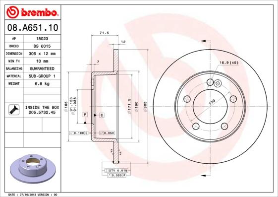 Brembo 08.A651.10 - Bremžu diski ps1.lv