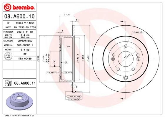 Brembo 08.A600.11 - Bremžu diski ps1.lv