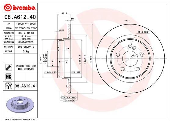 Brembo 08.A612.40 - Bremžu diski ps1.lv