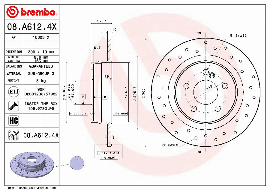 Brembo 08.A612.4X - Bremžu diski ps1.lv