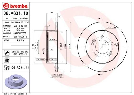 Brembo 08.A631.11 - Bremžu diski ps1.lv