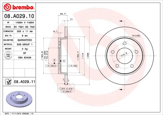 Brembo 08.A029.10 - Bremžu diski ps1.lv