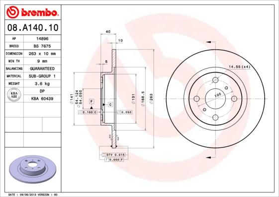 Brembo 08.A140.10 - Bremžu diski ps1.lv