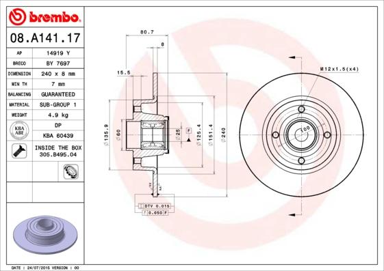 Brembo 08.A141.17 - Bremžu diski ps1.lv