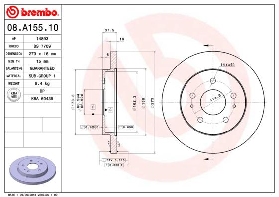 Brembo 08.A155.10 - Bremžu diski ps1.lv