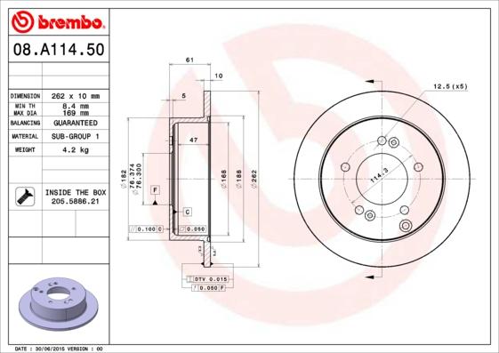 Brembo 08.A114.50 - Bremžu diski ps1.lv