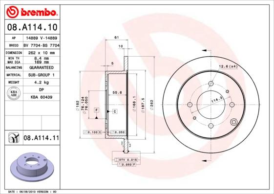 Brembo 08.A114.10 - Bremžu diski ps1.lv