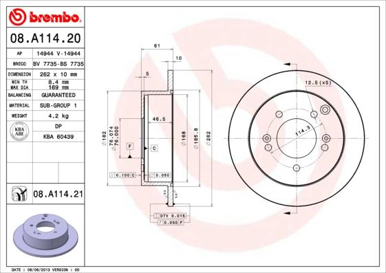 Brembo 08.A114.21 - Bremžu diski ps1.lv