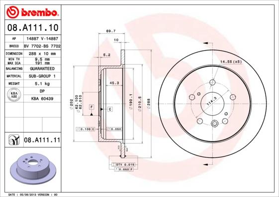 Brembo 08.A111.11 - Bremžu diski ps1.lv