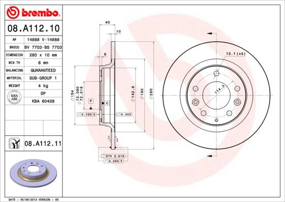 Brembo 08.A112.11 - Bremžu diski ps1.lv