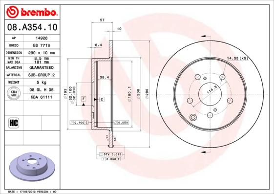 Brembo 08.A354.10 - Bremžu diski ps1.lv