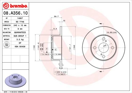 Brembo 08.A356.10 - Bremžu diski ps1.lv