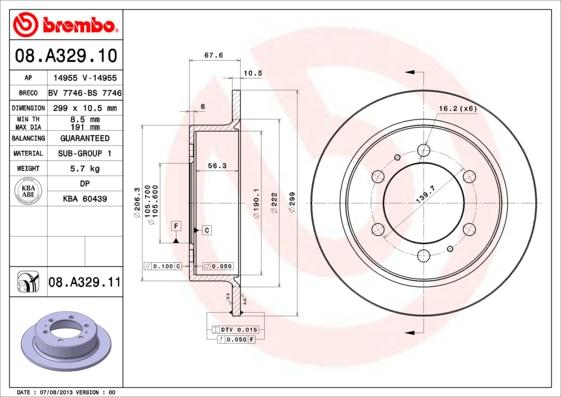 Brembo 08.A329.10 - Bremžu diski ps1.lv