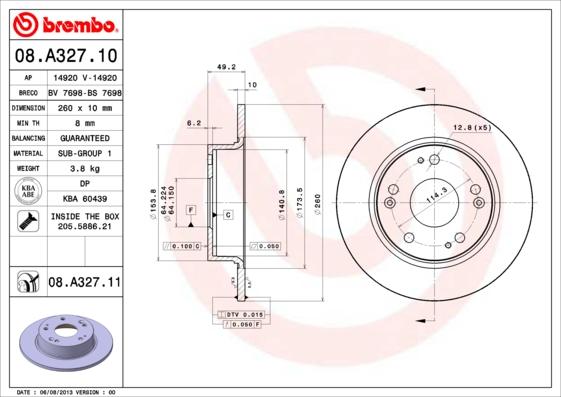 Brembo 08.A327.10 - Bremžu diski ps1.lv