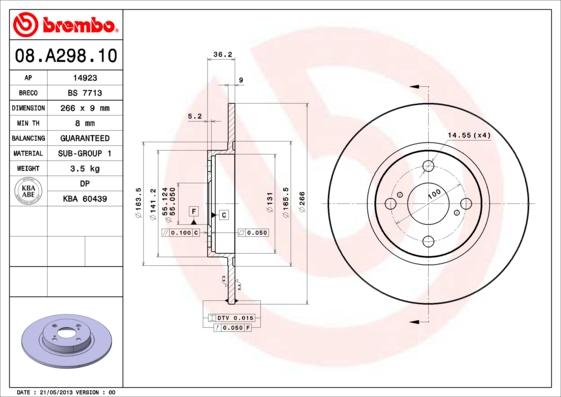 Brembo 08.A298.10 - Bremžu diski ps1.lv