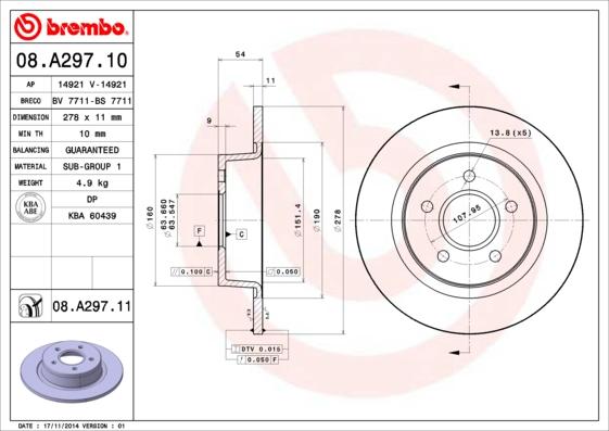 Brembo 08.A297.10 - Bremžu diski ps1.lv