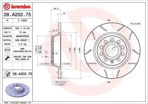 Brembo 08.A202.75 - Bremžu diski ps1.lv