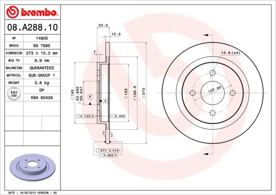 Brembo 08.A288.10 - Bremžu diski ps1.lv