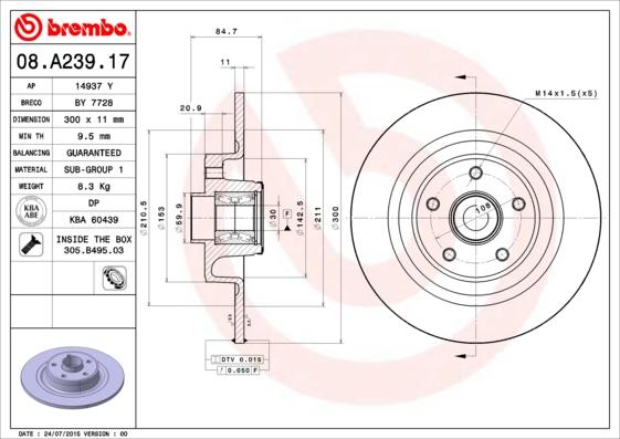 Brembo 08.A239.17 - Bremžu diski ps1.lv