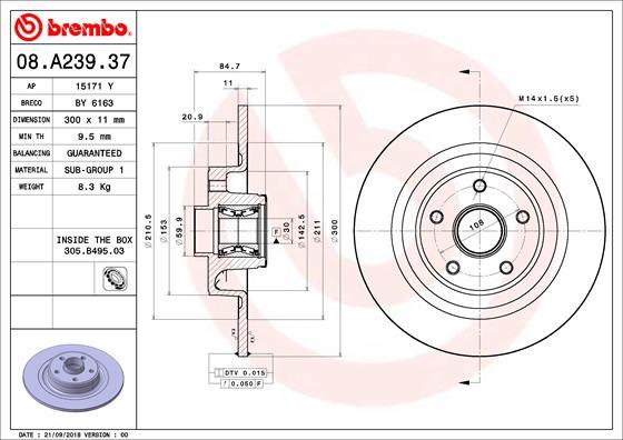 Brembo 08.A239.37 - Bremžu diski ps1.lv