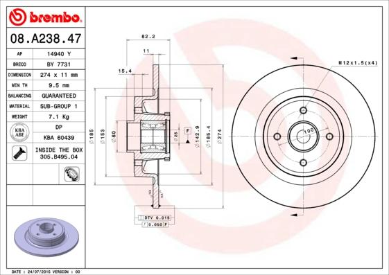 Brembo 08.A238.47 - Bremžu diski ps1.lv