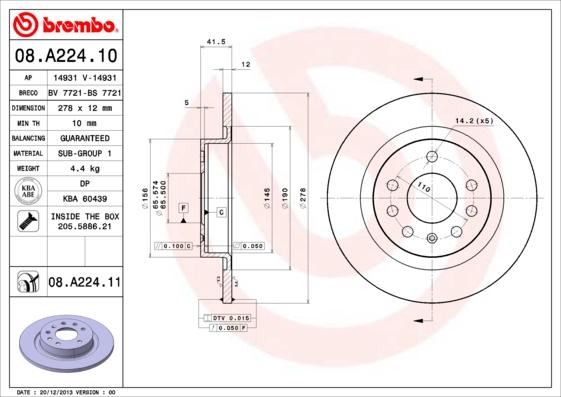 Brembo 08.A224.10 - Bremžu diski ps1.lv