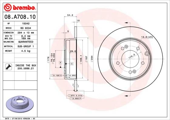 Brembo 08.A708.10 - Bremžu diski ps1.lv