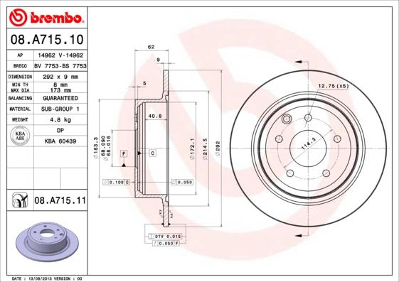 Brembo 08.A715.11 - Bremžu diski ps1.lv