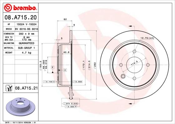 Brembo 08.A715.21 - Bremžu diski ps1.lv