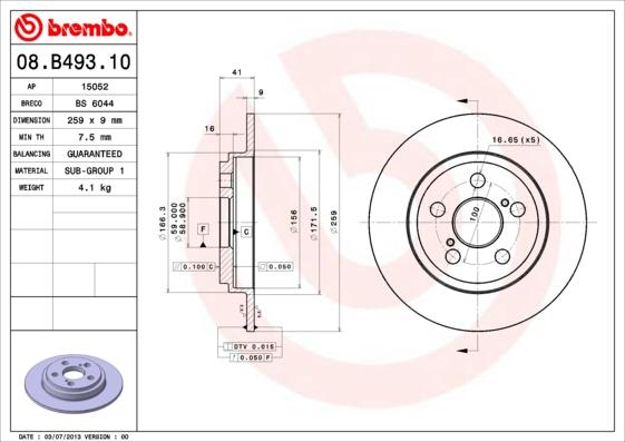 Brembo 08.B493.10 - Bremžu diski ps1.lv