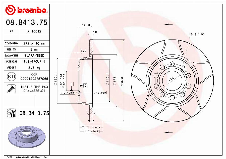 Brembo 08.B413.75 - Bremžu diski ps1.lv