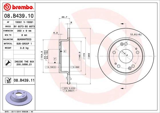 Brembo 08.B439.11 - Bremžu diski ps1.lv