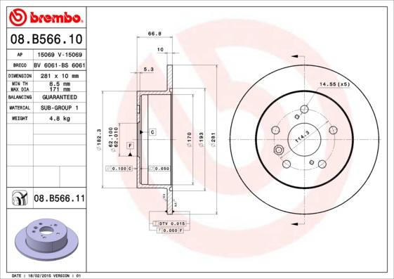 Brembo 08.B566.10 - Bremžu diski ps1.lv