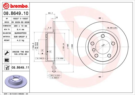 Brembo 08.B649.11 - Bremžu diski ps1.lv