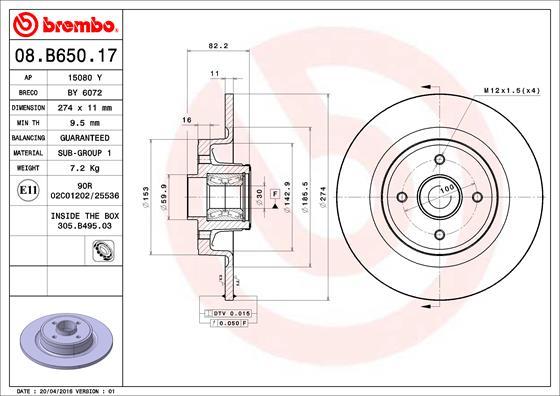 Brembo 08.B650.17 - Bremžu diski ps1.lv