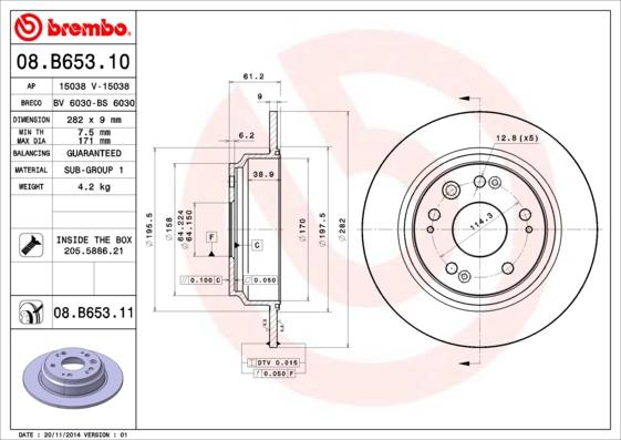 Brembo 08.B653.10 - Bremžu diski ps1.lv