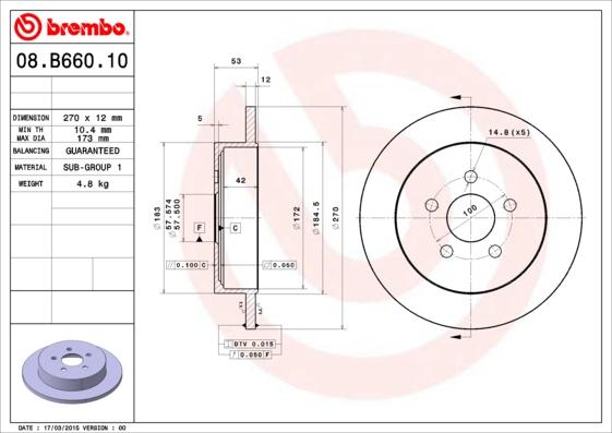 Brembo 08.B660.10 - Bremžu diski ps1.lv